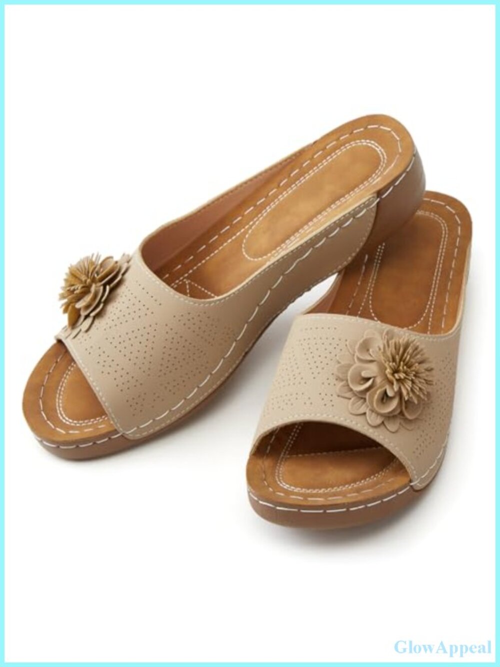 Women's Faux Leather Slide Sandals Low Wedge Open Toe Beach Slides